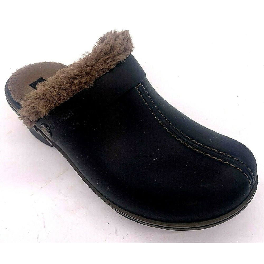 Crocs 11552 Womens Cobbler Eva Faux Fur Lined Brown Clogs Mules Shoes Size 7
